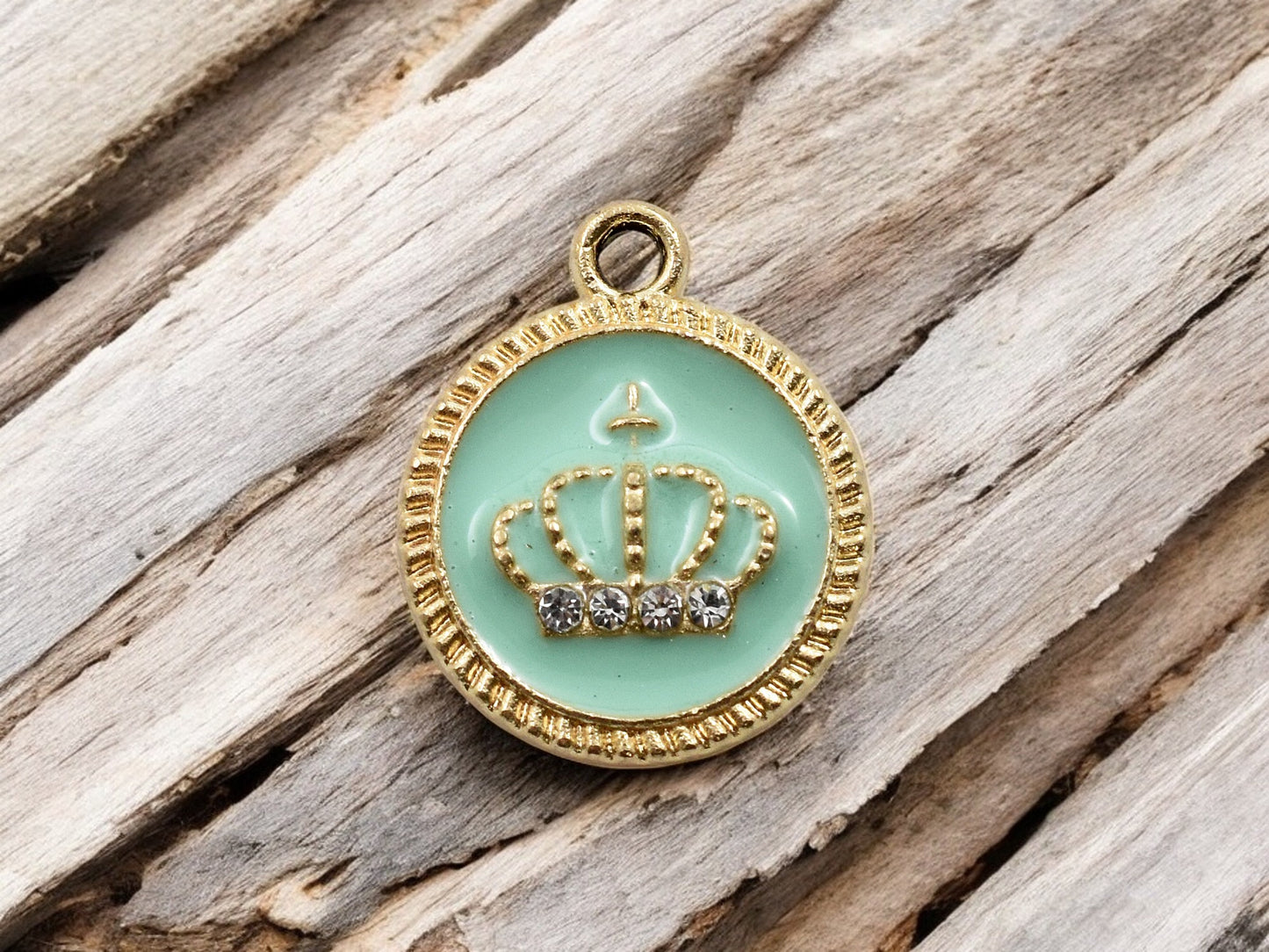 16x19mm Gold Plated Enamel Rhinestone Crown Charms -- Choose Your Color