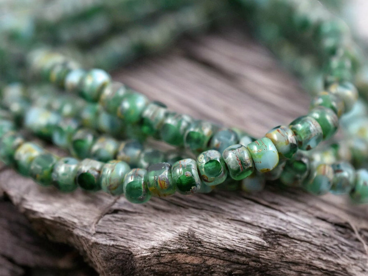 *50* 4x3mm Emerald Turquoise Picasso Trica Beads