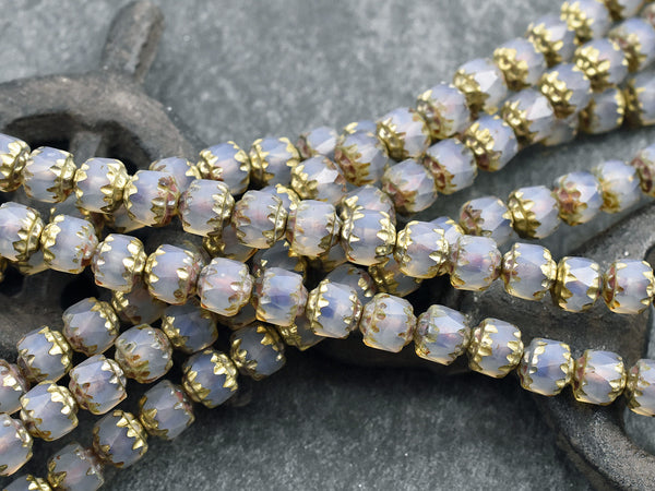 Gold Washed Matte Gray Crystal Opaline Picasso Cathedral Beads