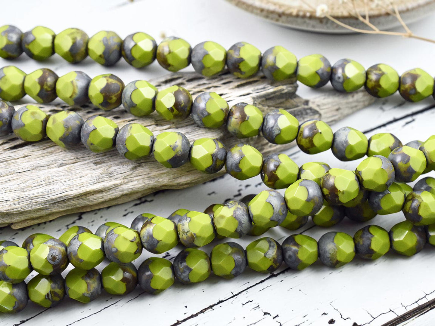 *19* 8mm Chartreuse Picasso Central Cut Beads