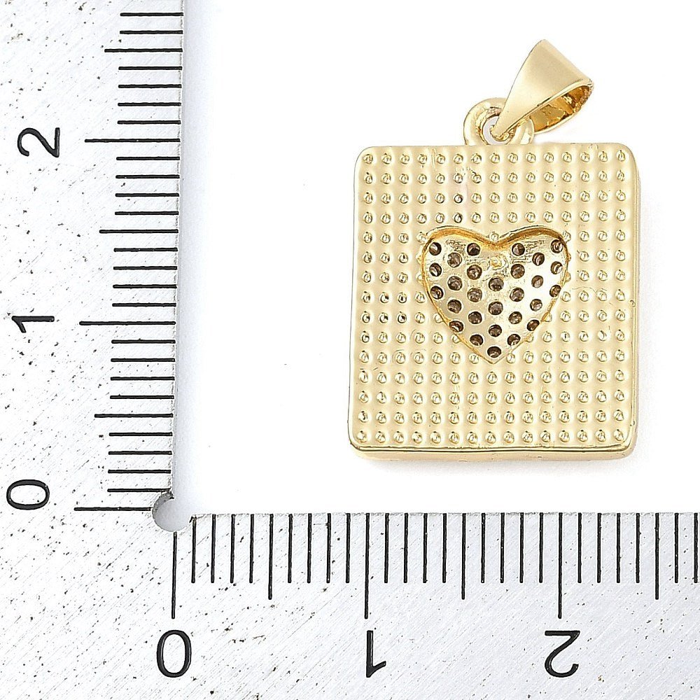 20x16mm 18k Gold Plated Brass Micro Pave Cubic Zirconia Square Shell Heart Pendant