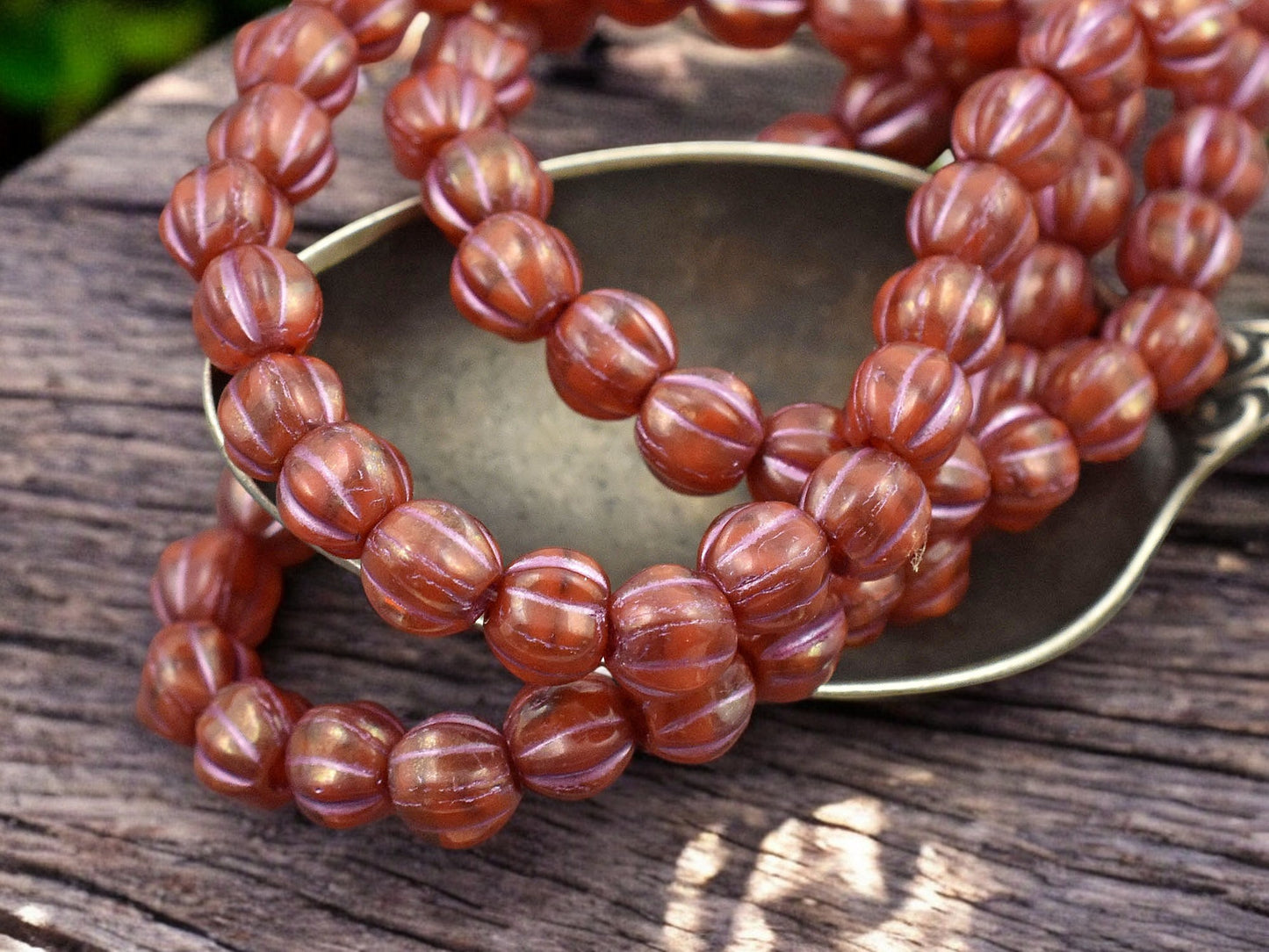 *25* 6mm Metallic Pink Washed Red Crystal Large Hole Melon Beads