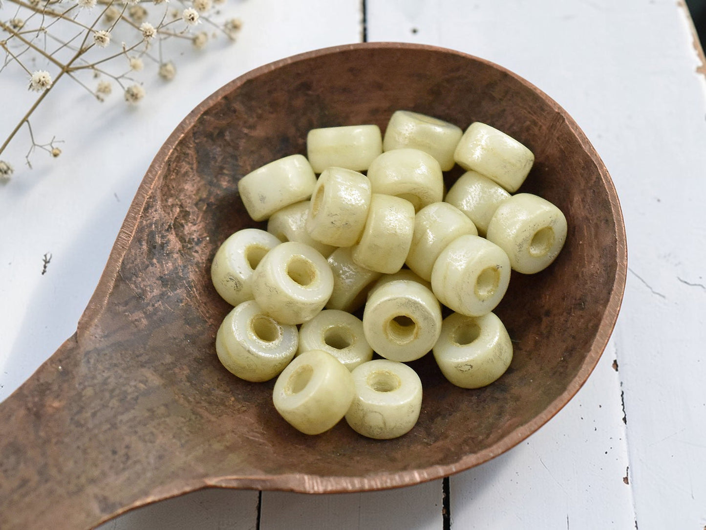 *25* 6mm Opaque Ivory Silver Luster Large Hole Crow Beads