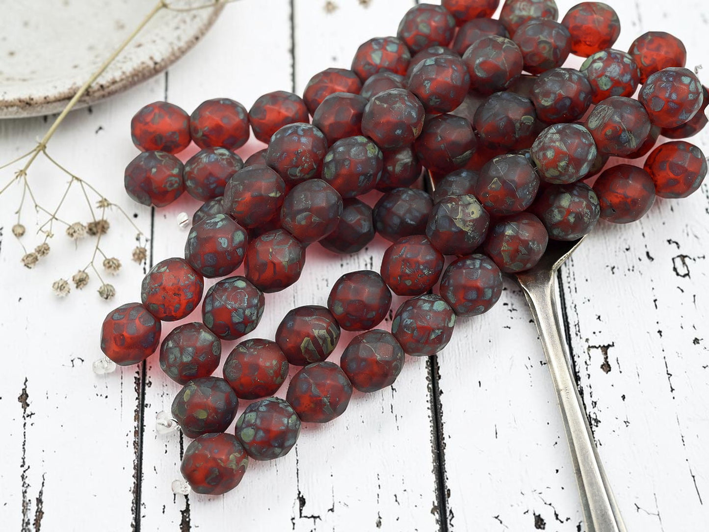 *10* 10mm Matte Root Beer Topaz Travertine Fire Polished Round Beads