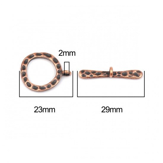 *10* 23x19mm Antique Copper Hammered Round Toggle Clasps
