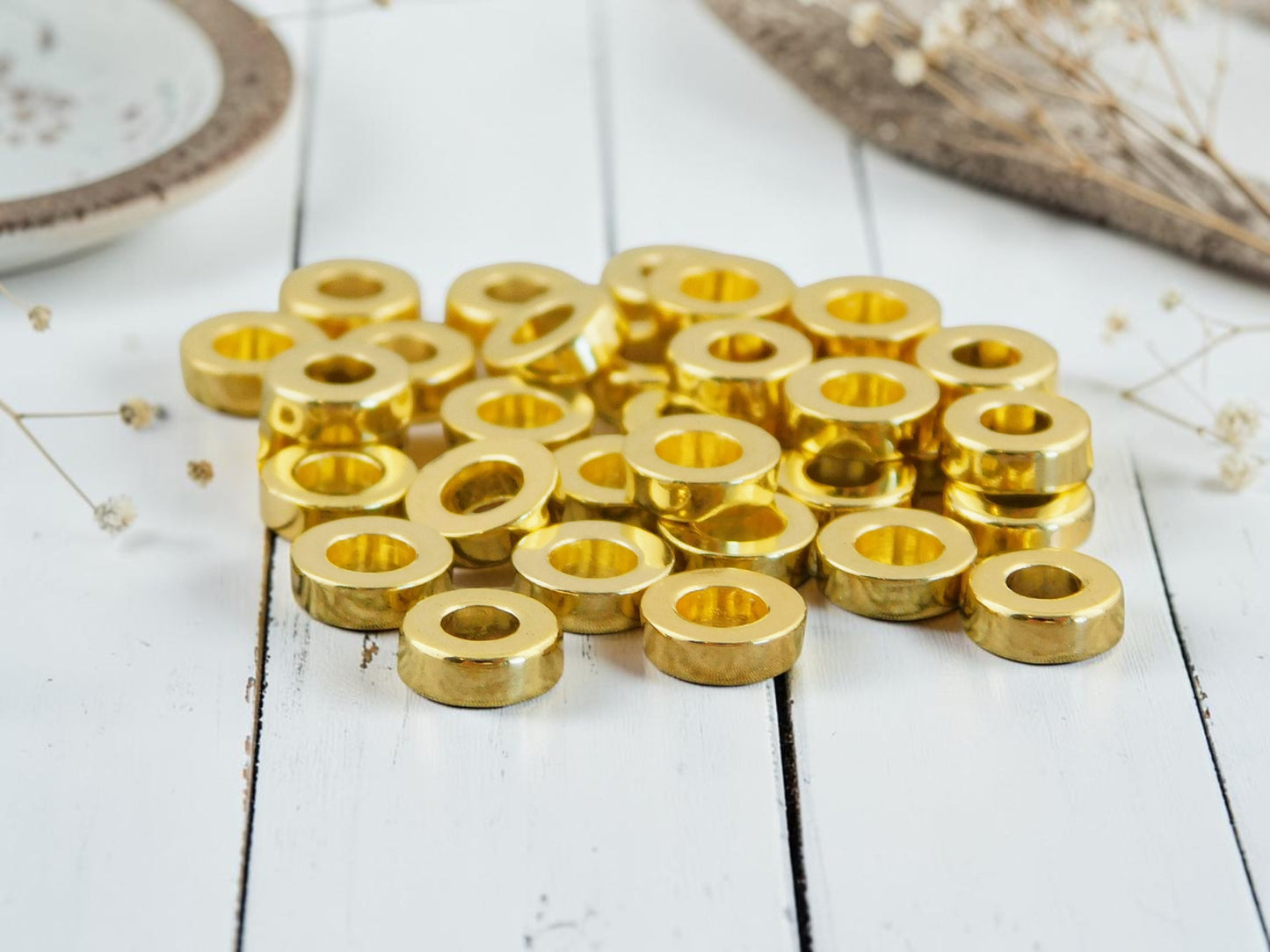 *100* 6x2mm Bright Gold Donut Spacer Beads