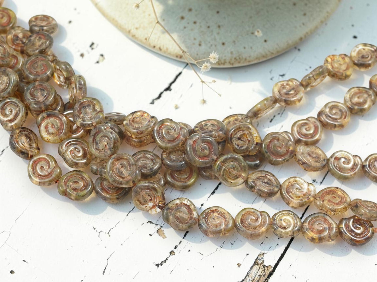 *16* 12mm Crystal Travertine Spiral Coin Beads