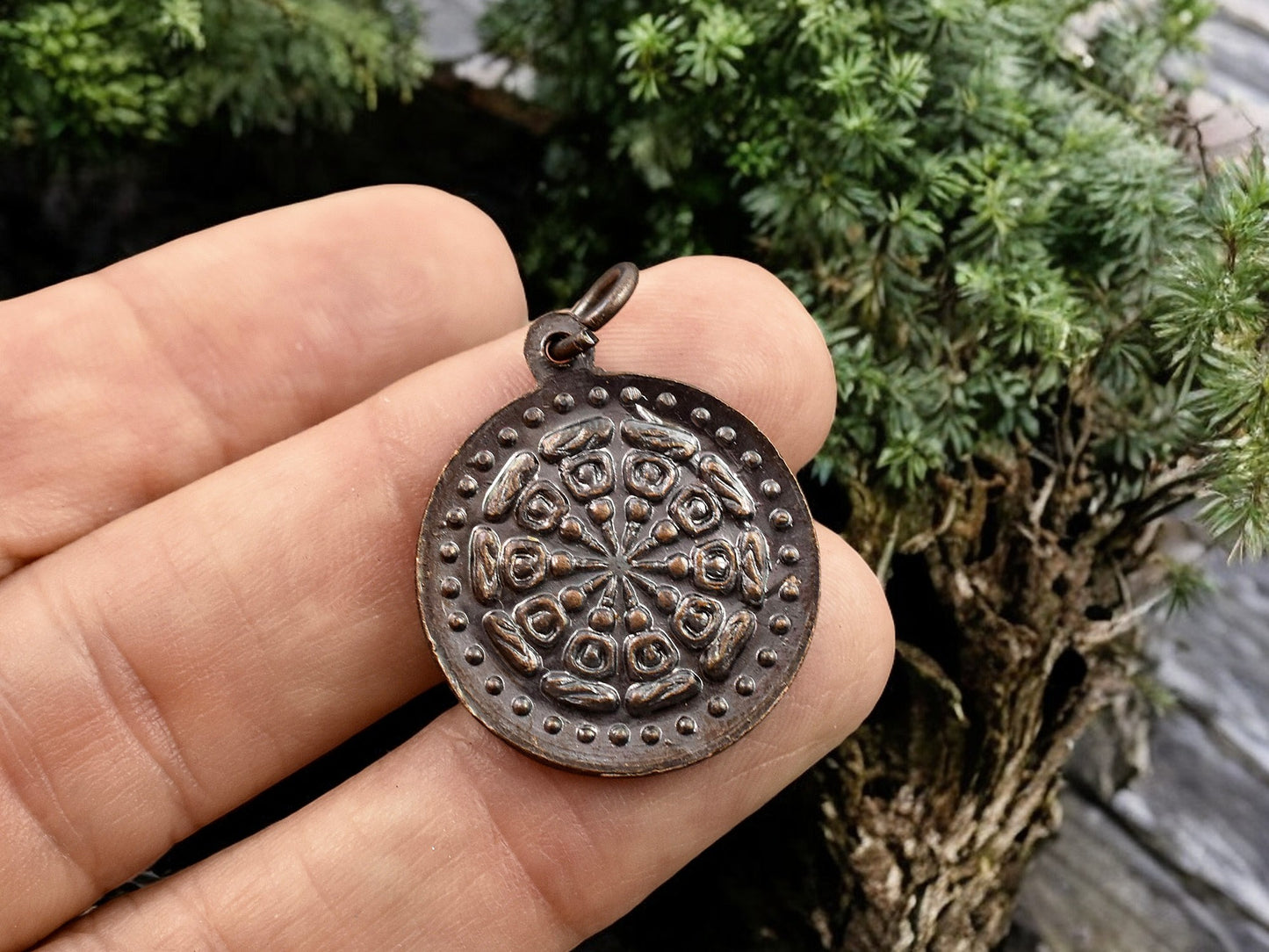 24x27mm Bronze Finished Buddha Wheel Amulet Pendant