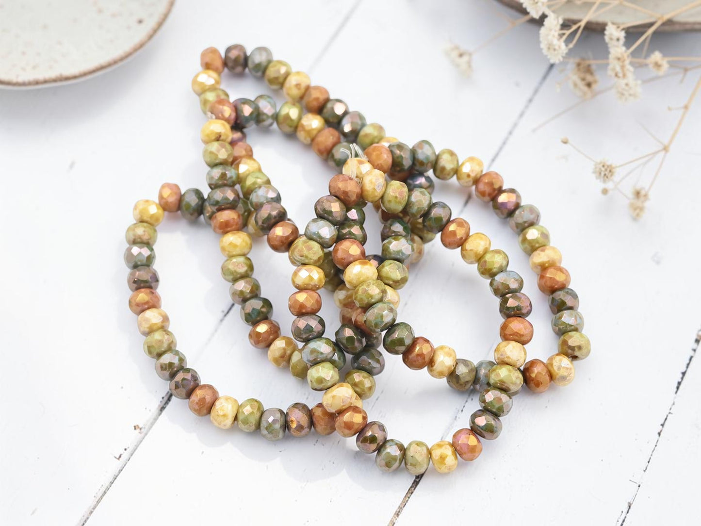 *30* 3x5mm Opaque 5 Color Gemtone Picasso Fire Polished Rondelle Beads