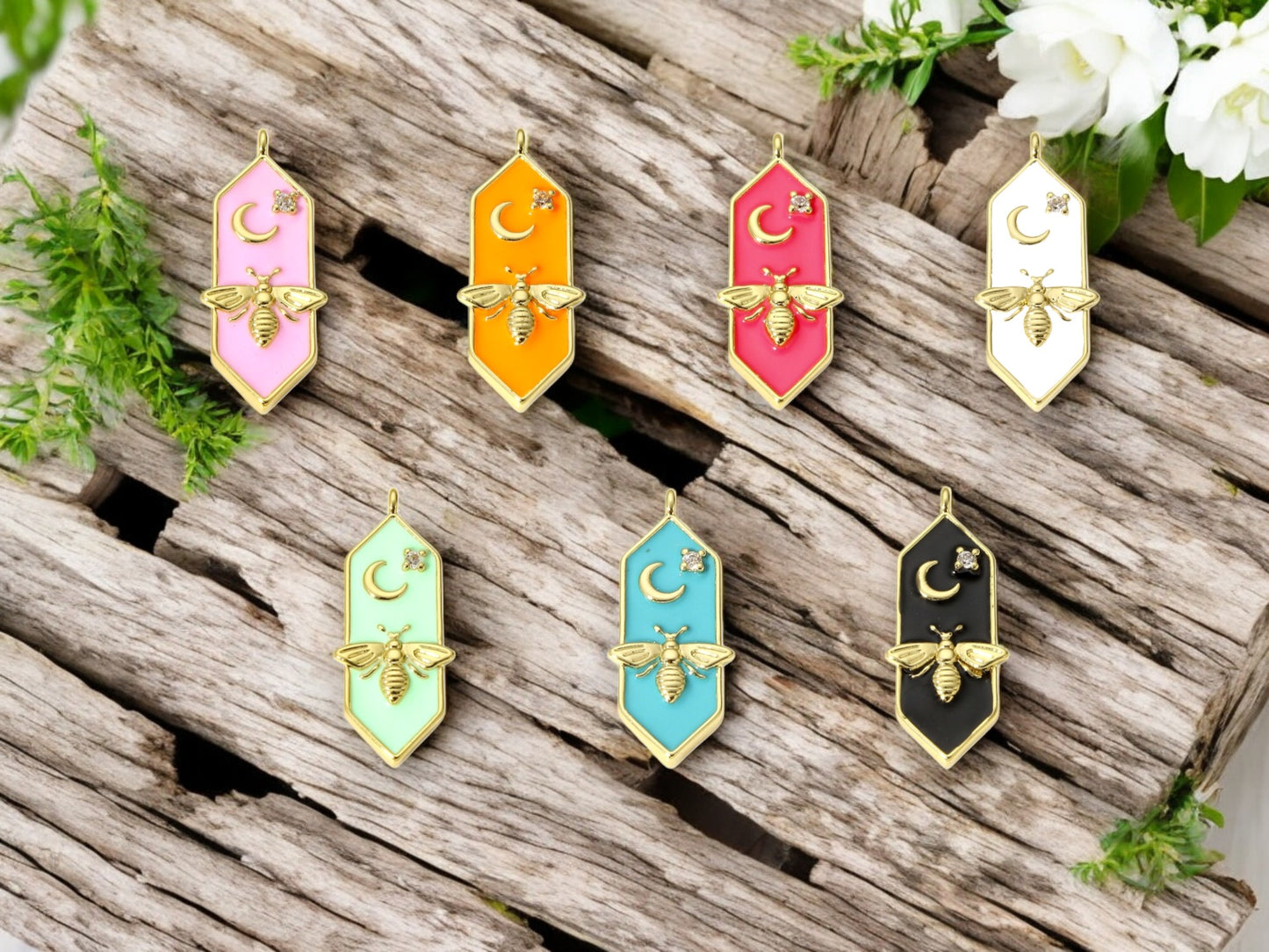 *2* 24x8mm 18K Gold Plated Bee Charms -- Choose Your Color