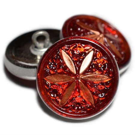 18mm Star Button Ruby Red with Copper - Czech Glass Buttons