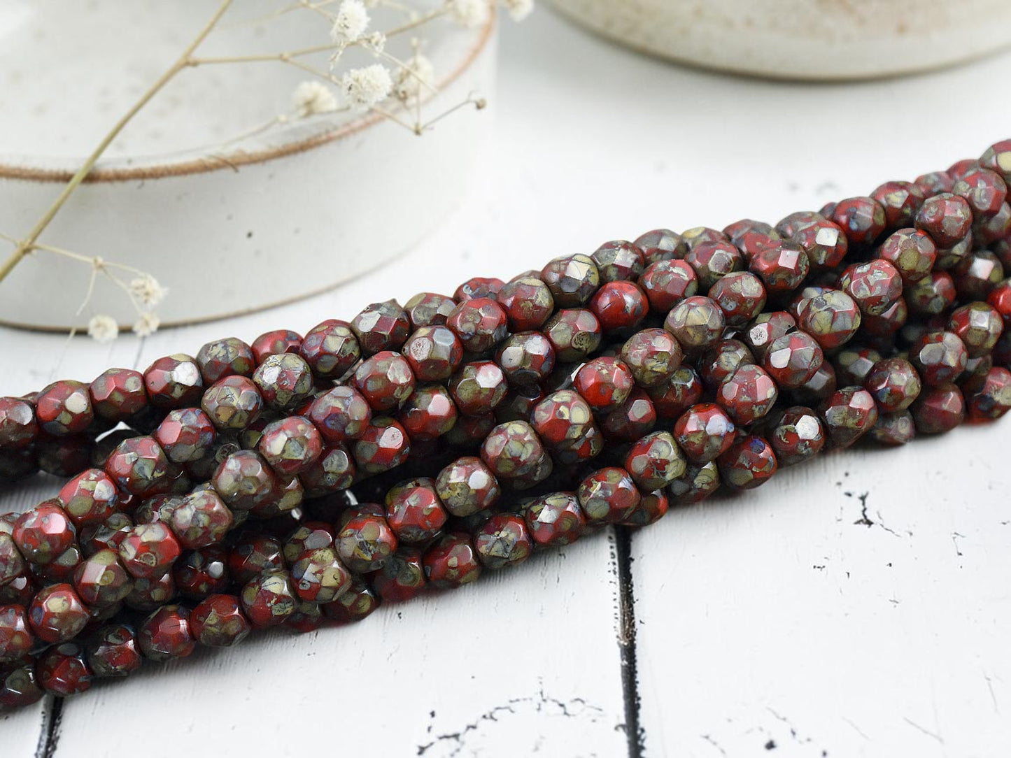 *50* 4mm Red Travertine Fire Polished Round Beads
