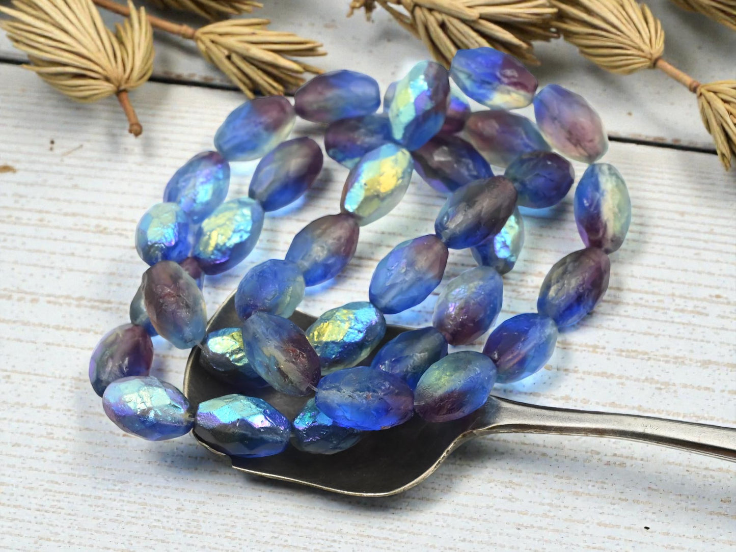 *12* 12x8mm Etched Sapphire Amethyst AB Faceted Fire Polished Oval Beads