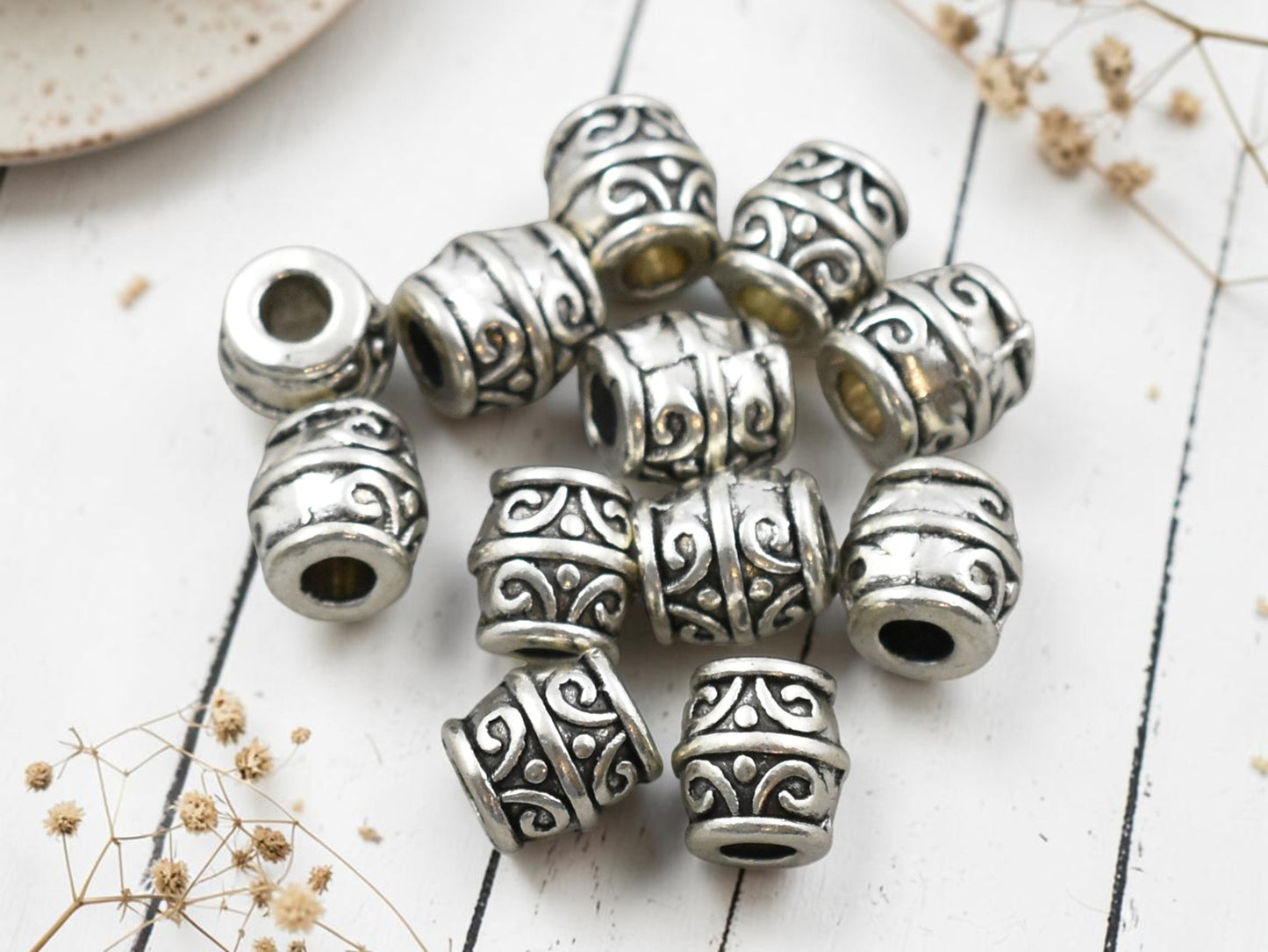*30* 8mm Antique Silver Large Hole Barrel Beads