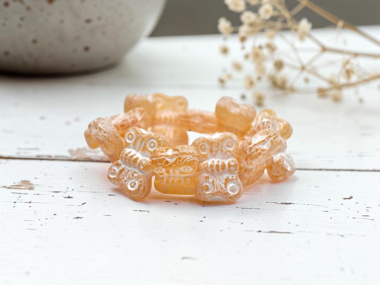*12* 11x8mm White Washed Matte Dandelion Yellow Opaline Butterfly Beads