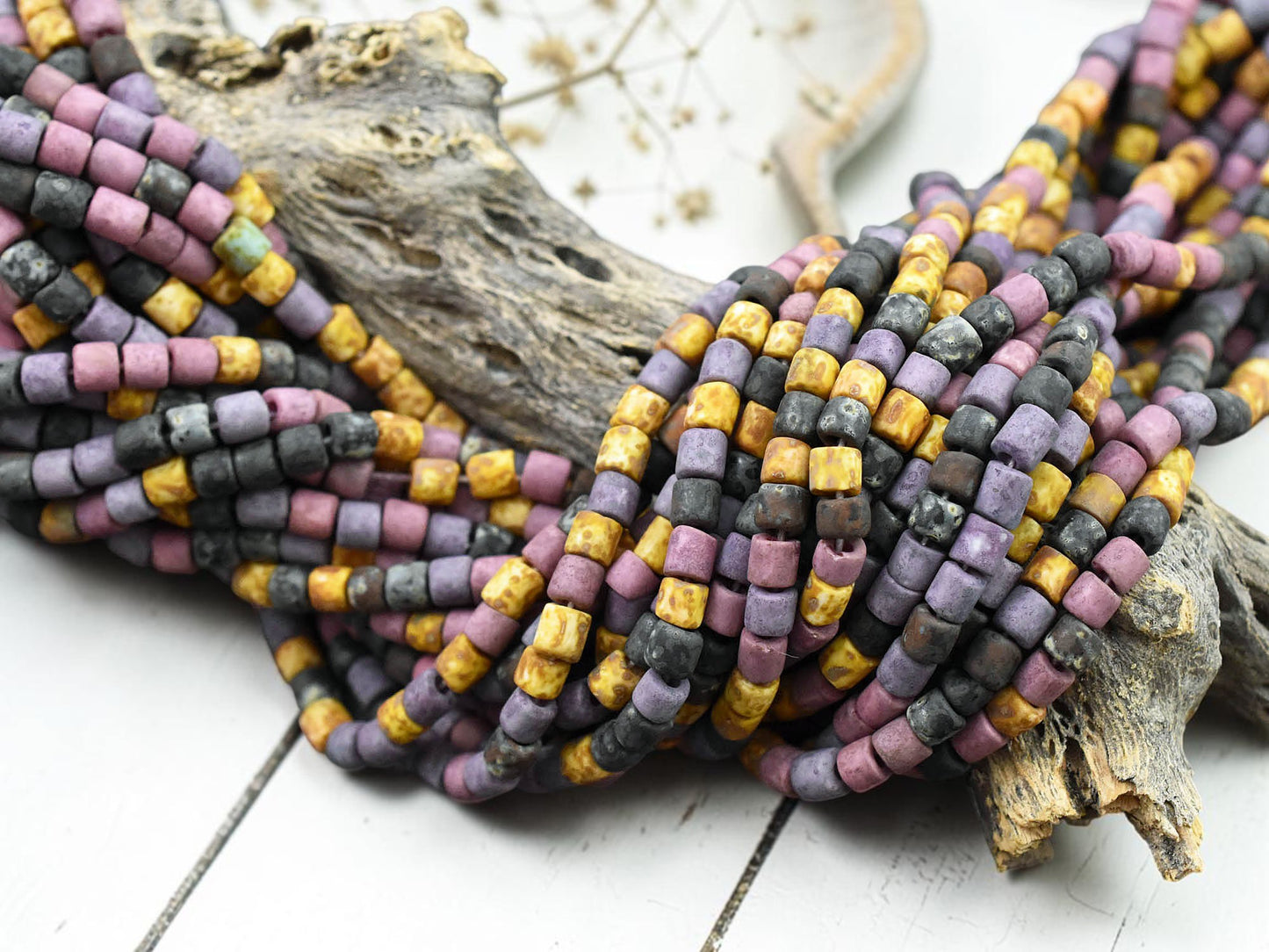 6/0 Aged Matte Lavender Picasso Bugle Seed Bead Mix (21" Strand)