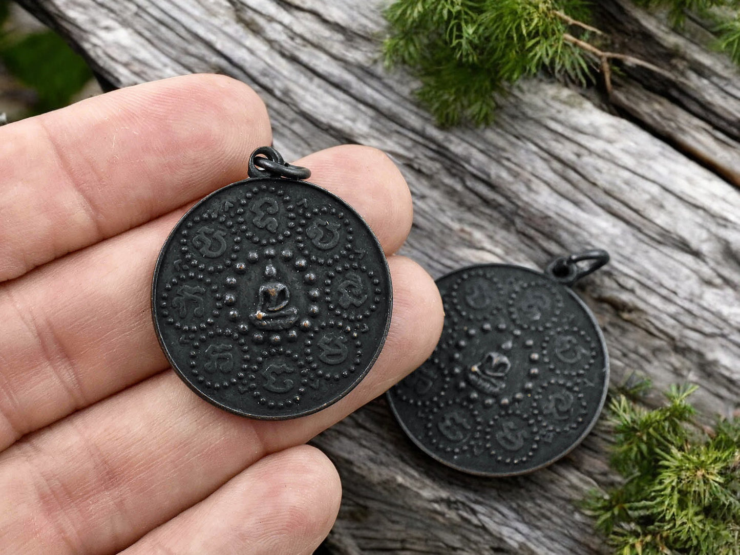 29mm Black Finished Buddha Footprint Amulet Pendant