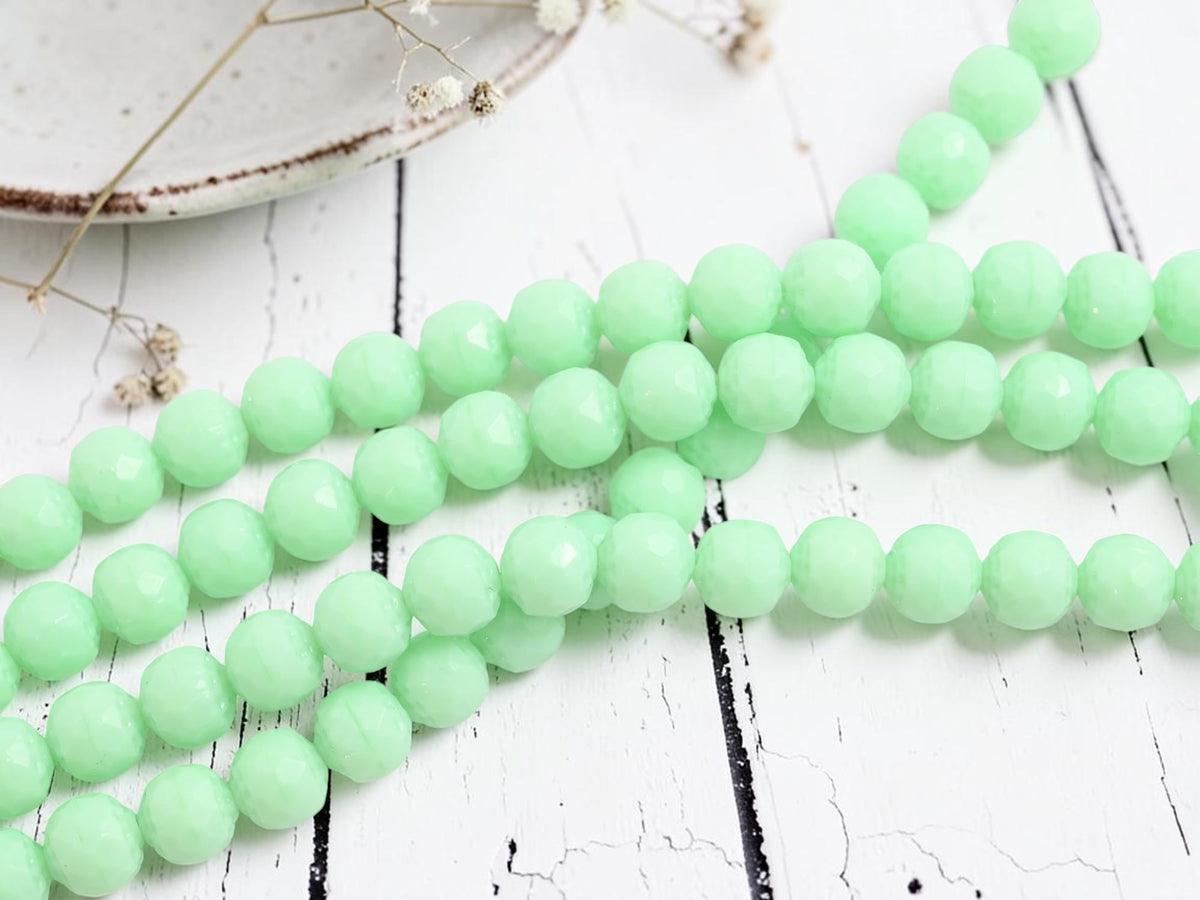 *18* 8mm Opaque Mint Green Cathedral Barrel Beads