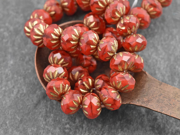 *25* 6x9mm Gold Washed Crimson Crystal Cruller Rondelle Beads