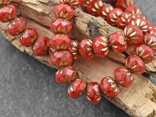 *25* 6x9mm Gold Washed Crimson Crystal Cruller Rondelle Beads