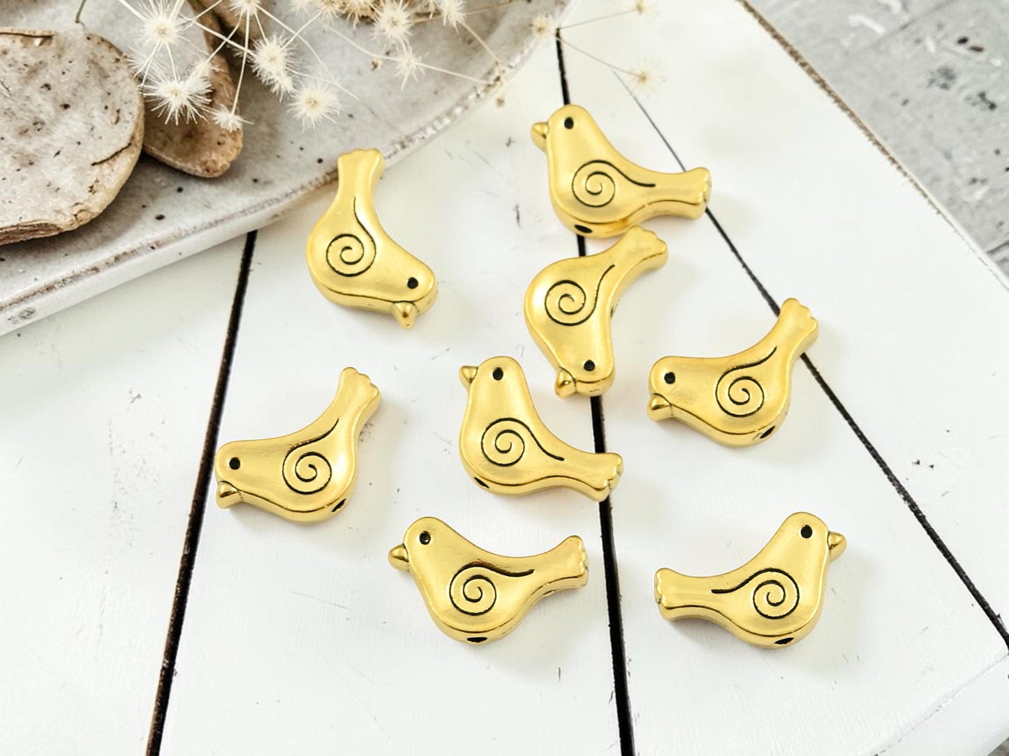 *50* 9x15mm Antique Gold Bird Beads