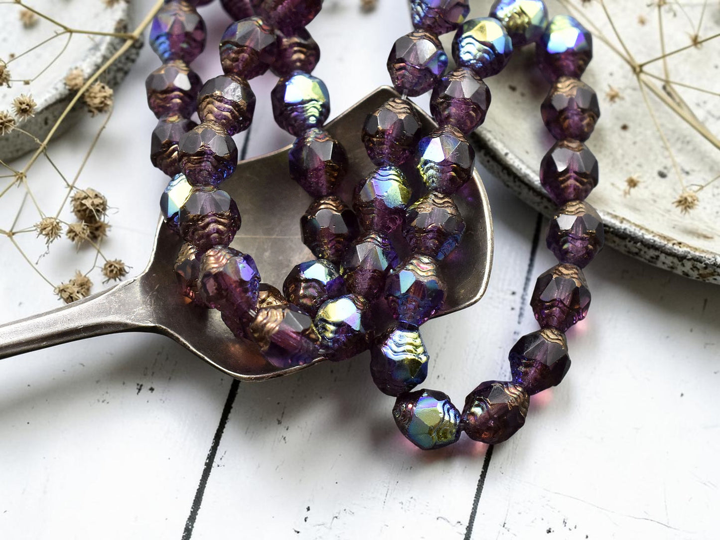 *15* 6x8mm Bronze Washed Amethyst AB Oval Cathedral Beads