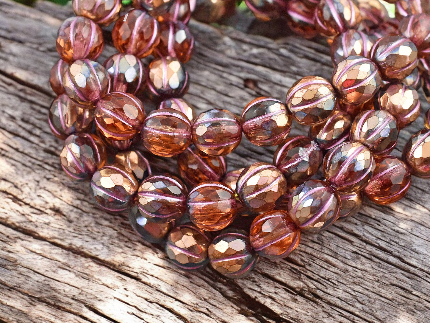 *20* 8mm Metallic Pink Washed Coppered Rosewood Faceted Round Melon Beads