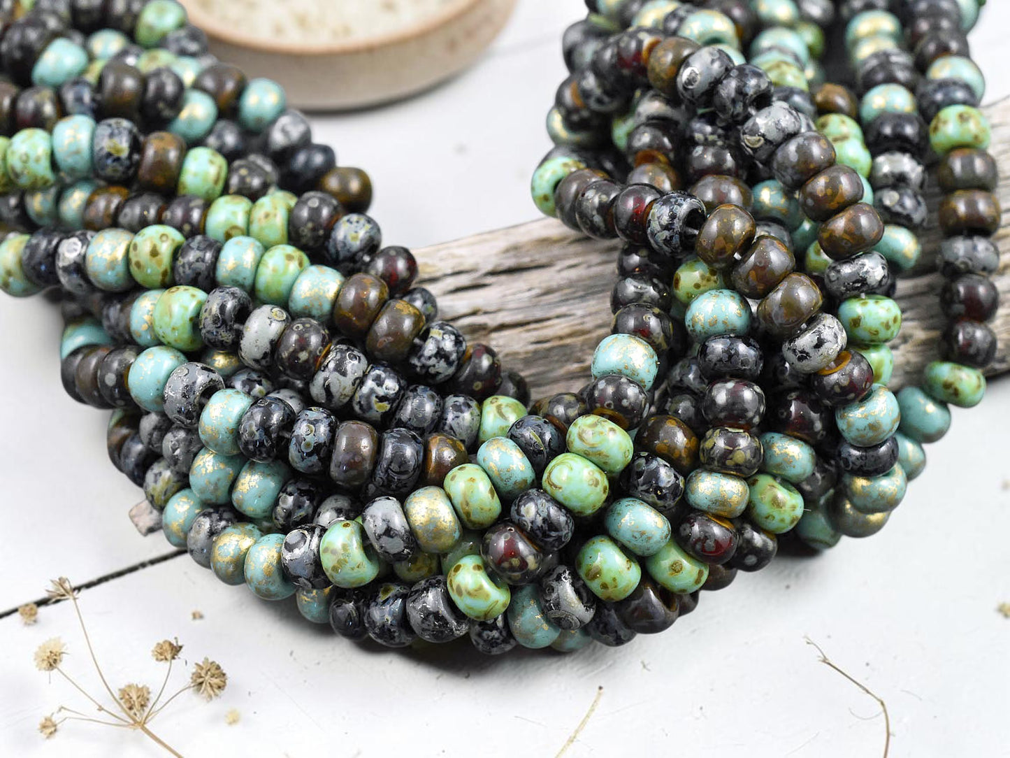 2/0 Aged Jade Jeweled Metallic Mix Seed Beads (20" Strand)