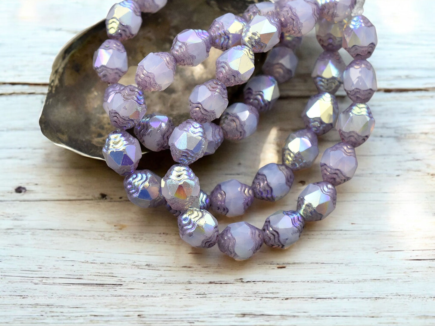 *15* 6x8mm Purple AB Washed Thistle Oval Cathedral Beads