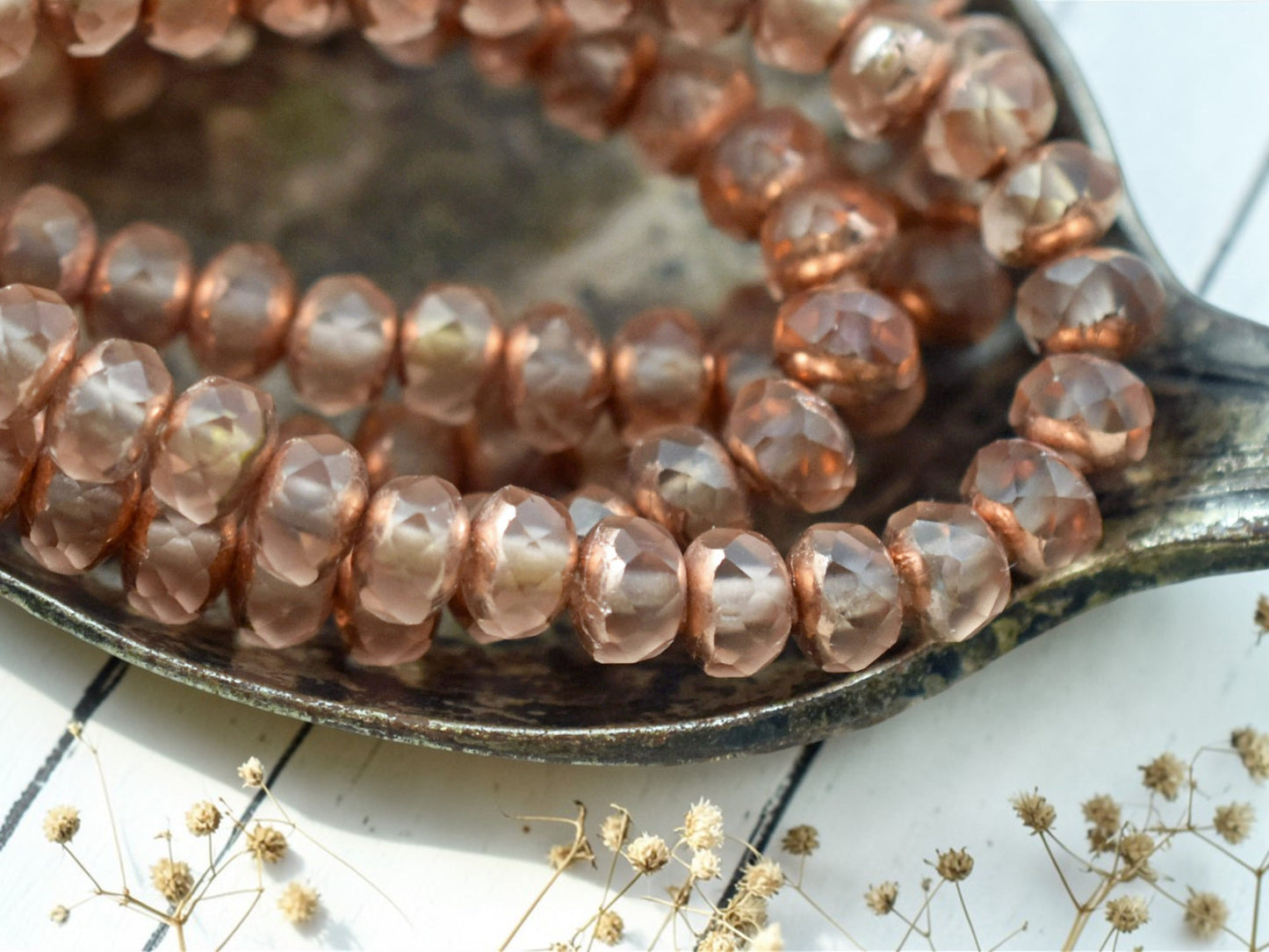 *30* 3x5mm Copper Washed Matte Peach Fire Polished Rondelle Beads