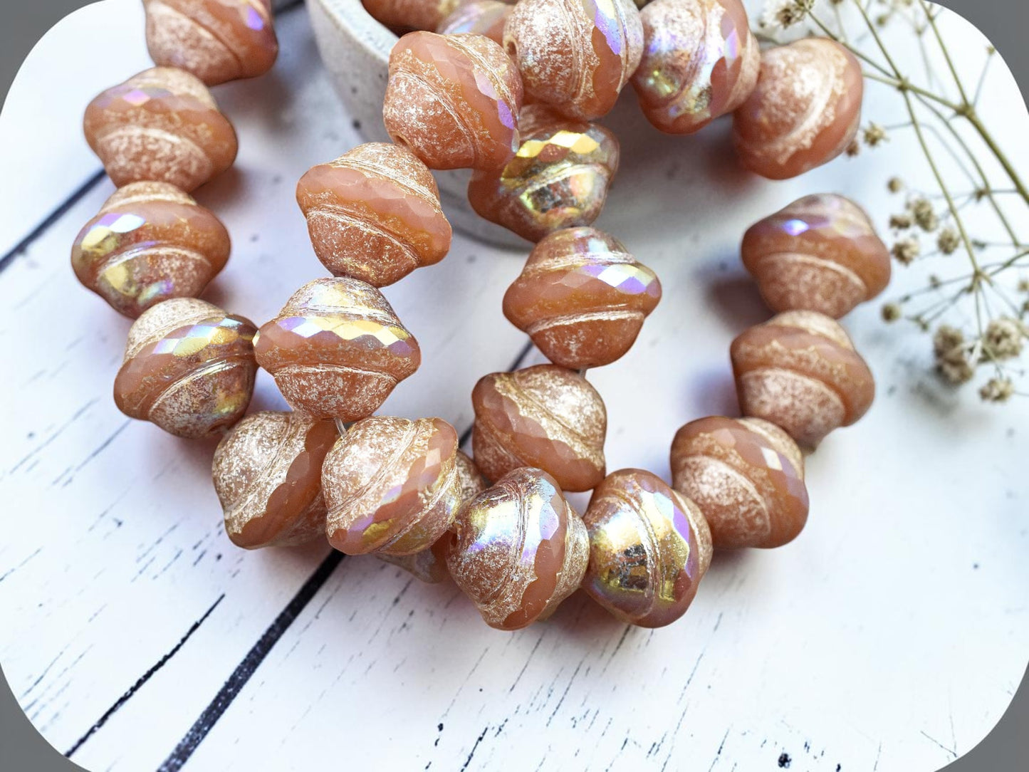 *12* 10x12mm Silver AB Washed Apricot Saturn Beads