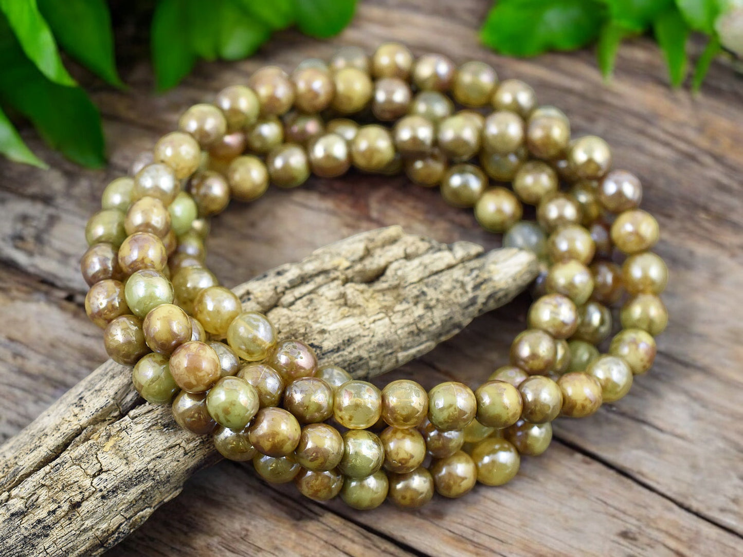 *30* 6mm Mixed Champagne Luster Picasso Round Druk Beads