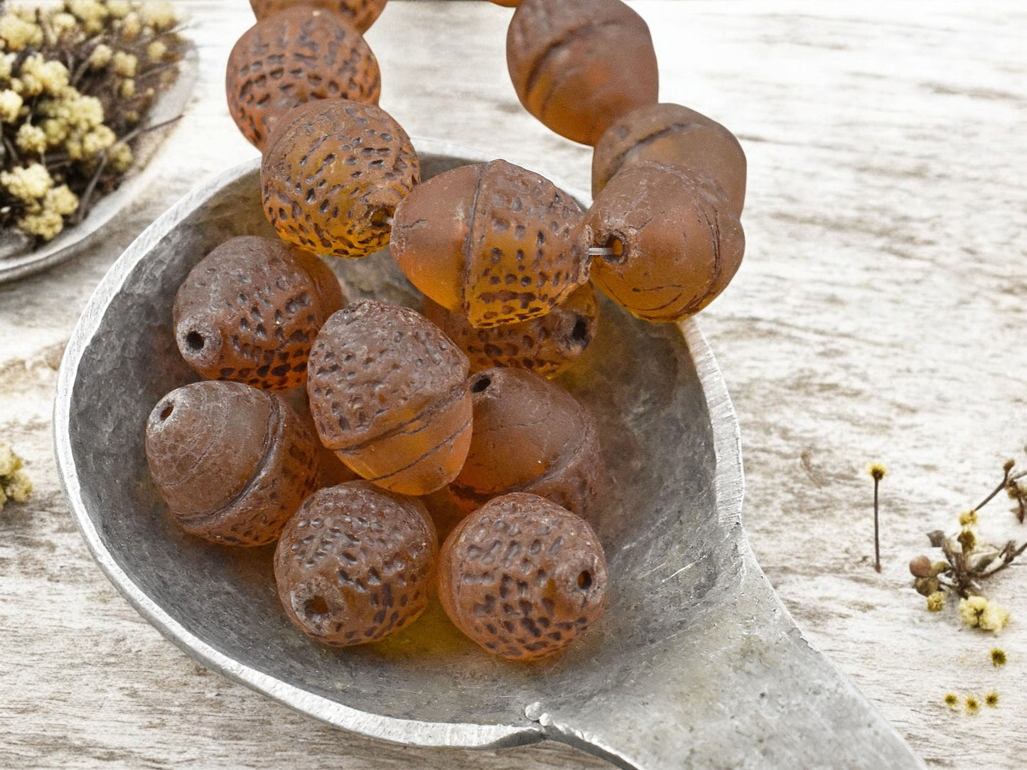 *8* 10x12mm Brown Washed Matte Orange Topaz Acorn Oval Beads