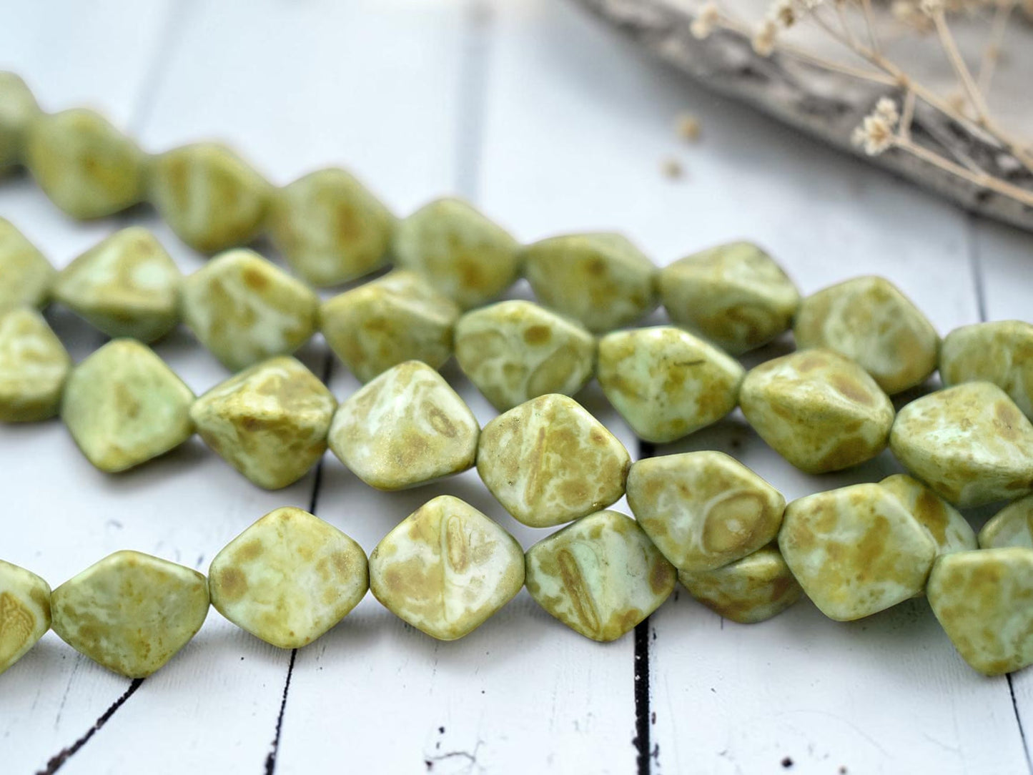 11mm Bronzed Moss Green Picasso Large Pinch Beads