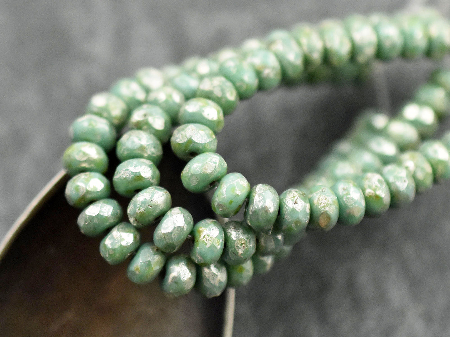 *30* 3x5mm Turquoise Bronze Picasso Fire Polished Rondelle Beads