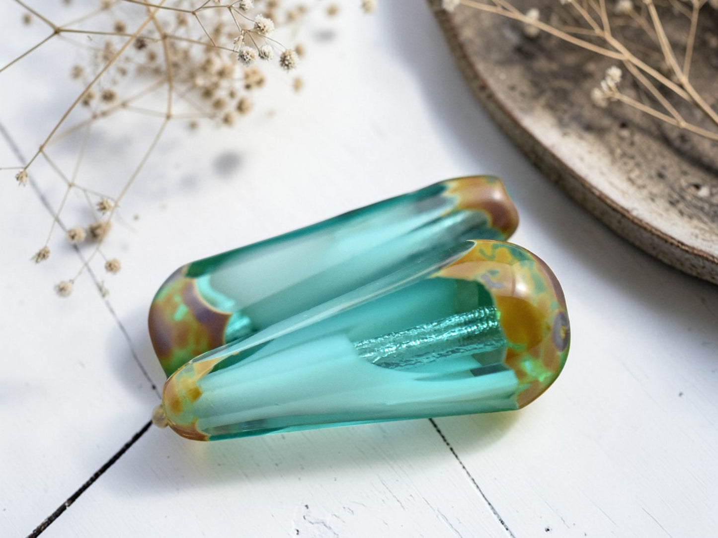 *6* 8x20mm Aqua Cloud Picasso Faceted Drop Beads