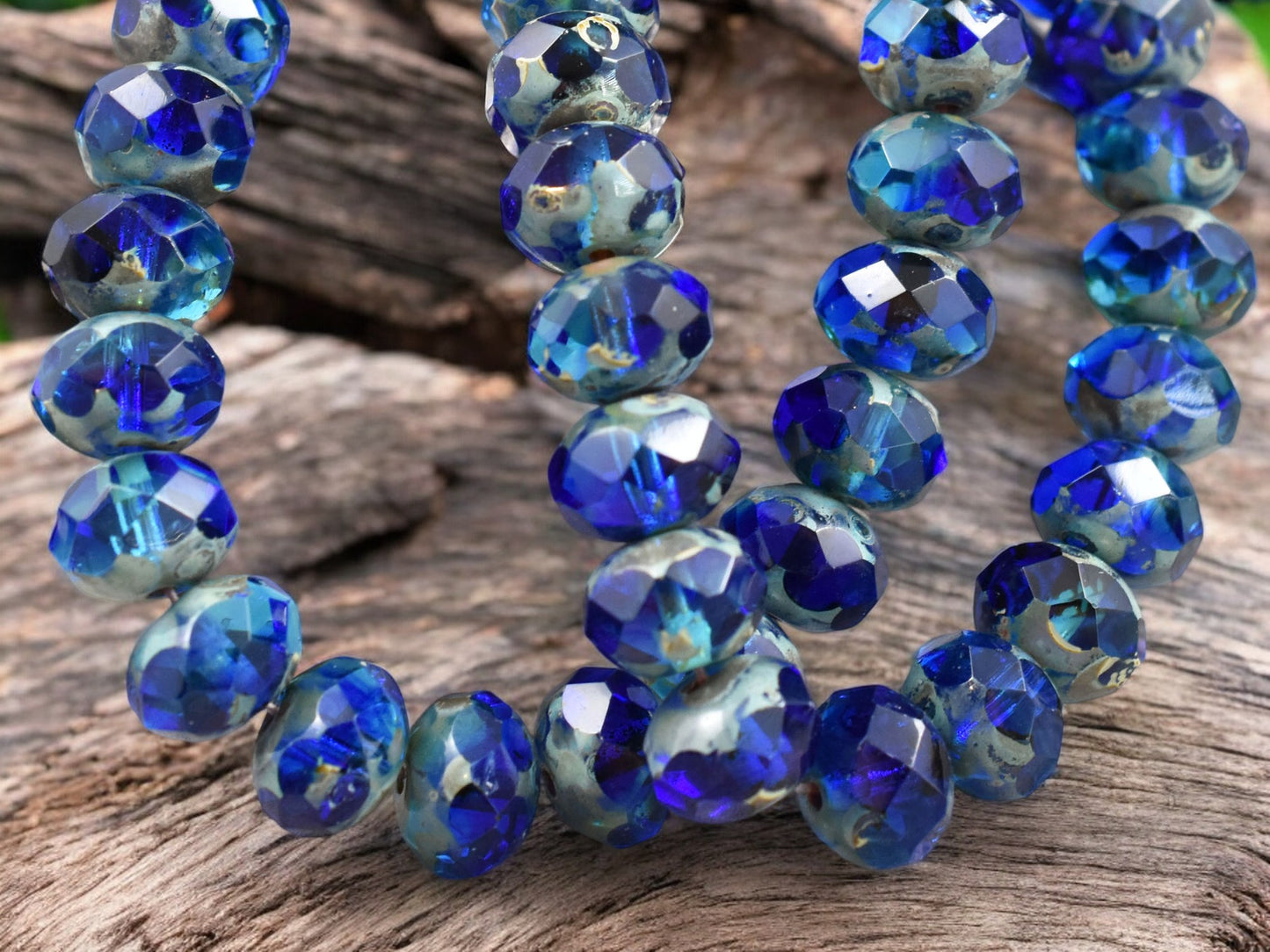 Sapphire Aqua Picasso Fire Polished Rondelle Beads - 5x7mm or 6x8mm