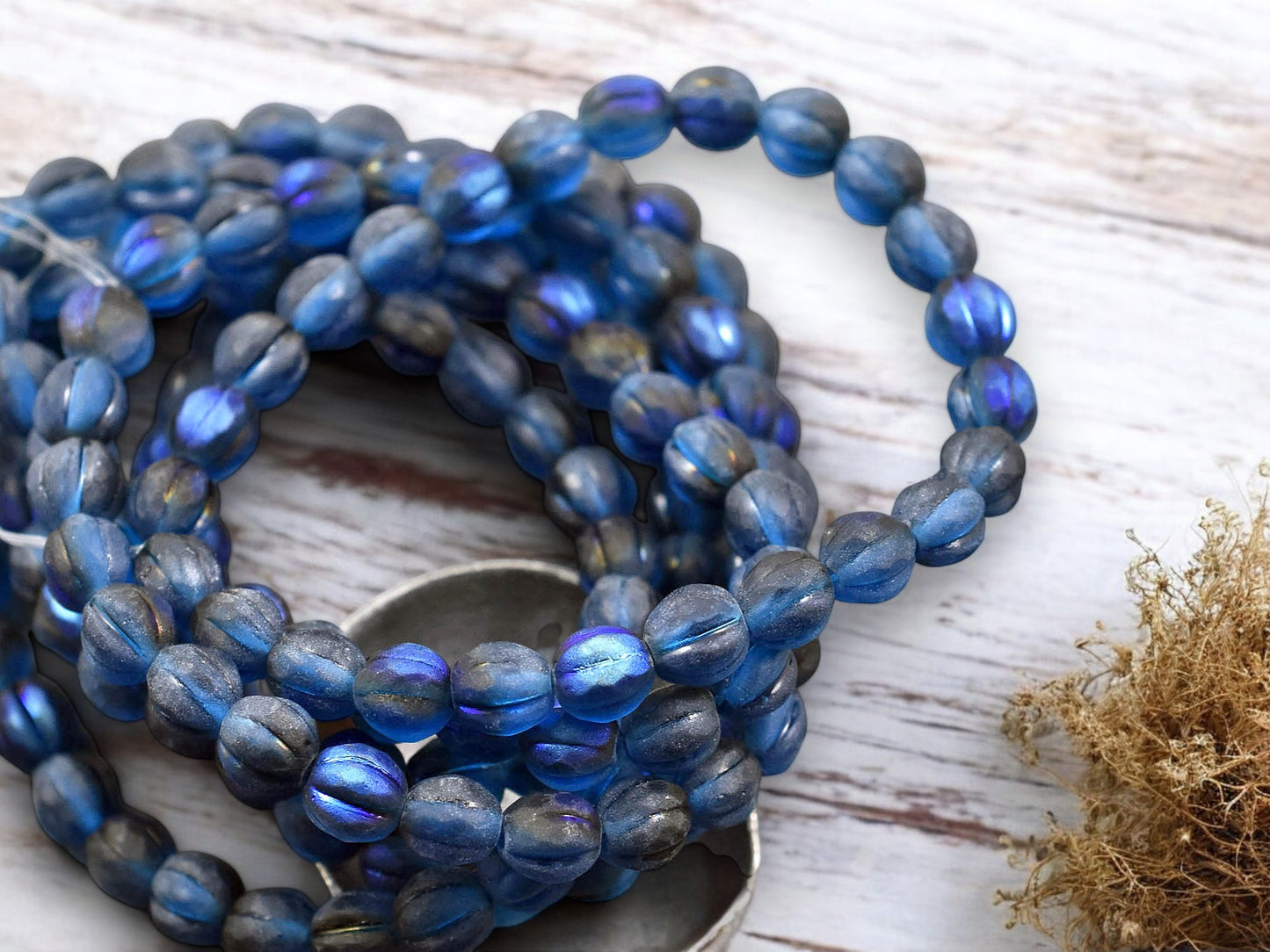 *25* 6mm Blue Luster Washed Matte Pacific Blue Faceted Round Melon Beads