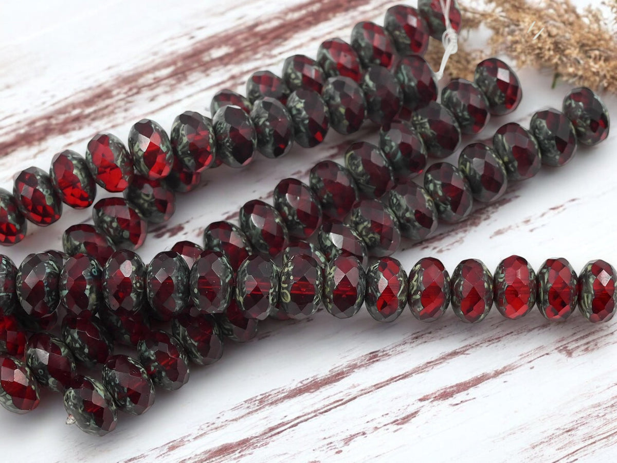 *17* 6x8mm Ruby Red Travertine Fire Polished Rondelle Beads