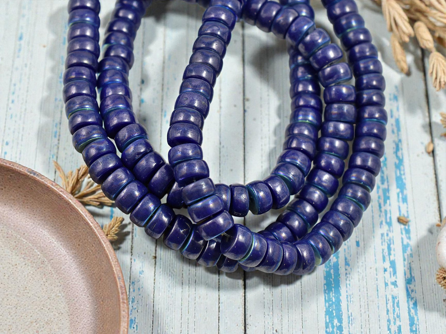 *50* 6x3mm Blue Picasso Washed Opaque Indigo AB Heishi Beads