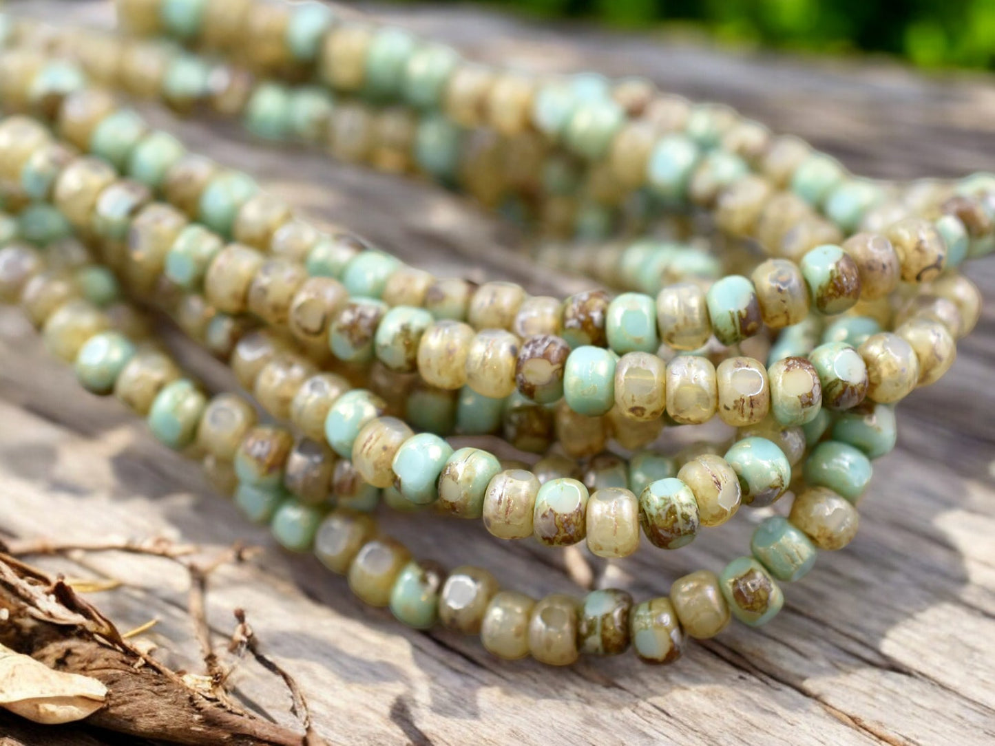 *50* 4x3mm Turquoise Champagne Picasso Trica Beads