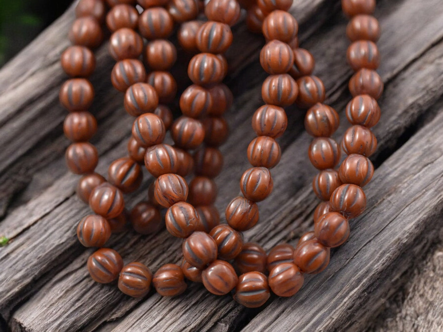 *50* 4mm Brown Washed Burnt Orange Opal Melon Beads