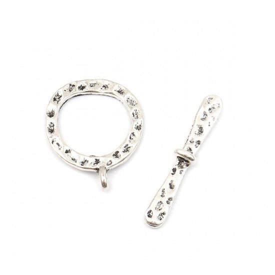 *10* 23x19mm Antique Silver Hammered Round Toggle Clasps