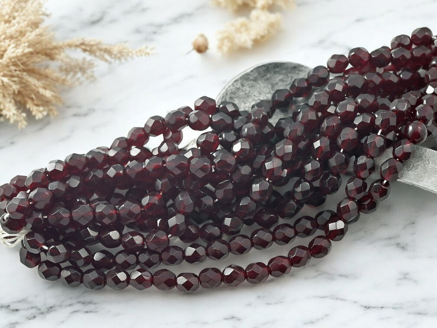 *25* 6mm Translucent Garnet Red Fire Polished Round Beads