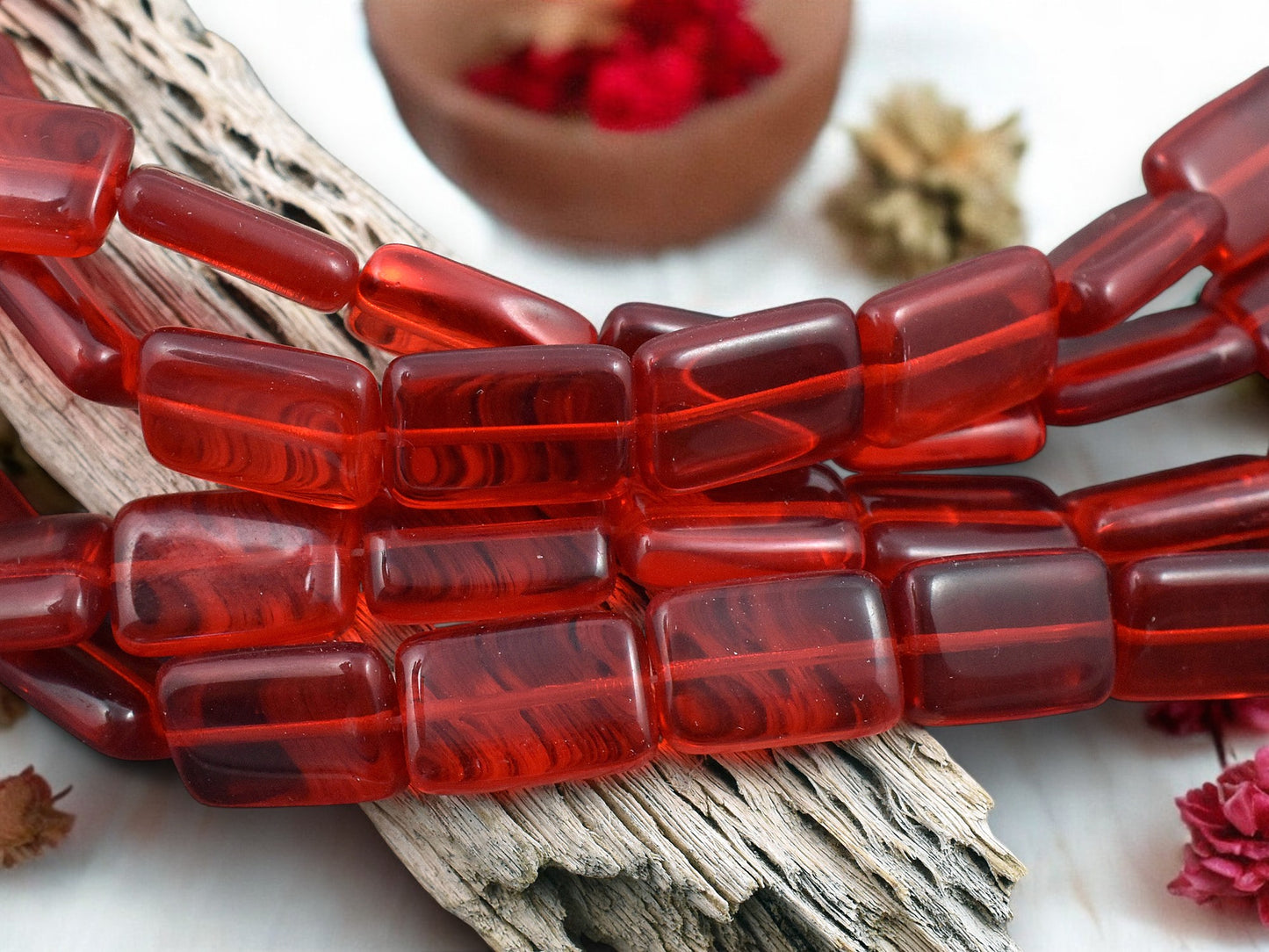 *13* 11x15mm Transparent Siam Ruby Red Pillow Rectangle Beads