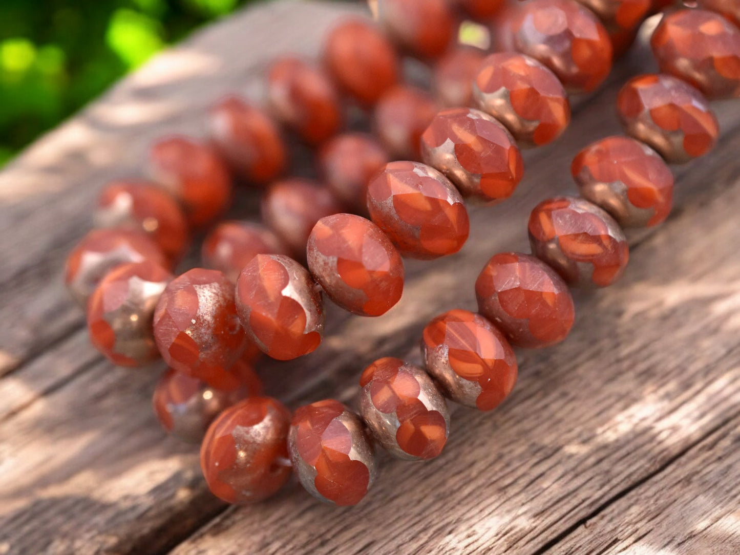 *25* 6x8mm Bronze Washed Burnt Orange Fire Polished Rondelle Beads