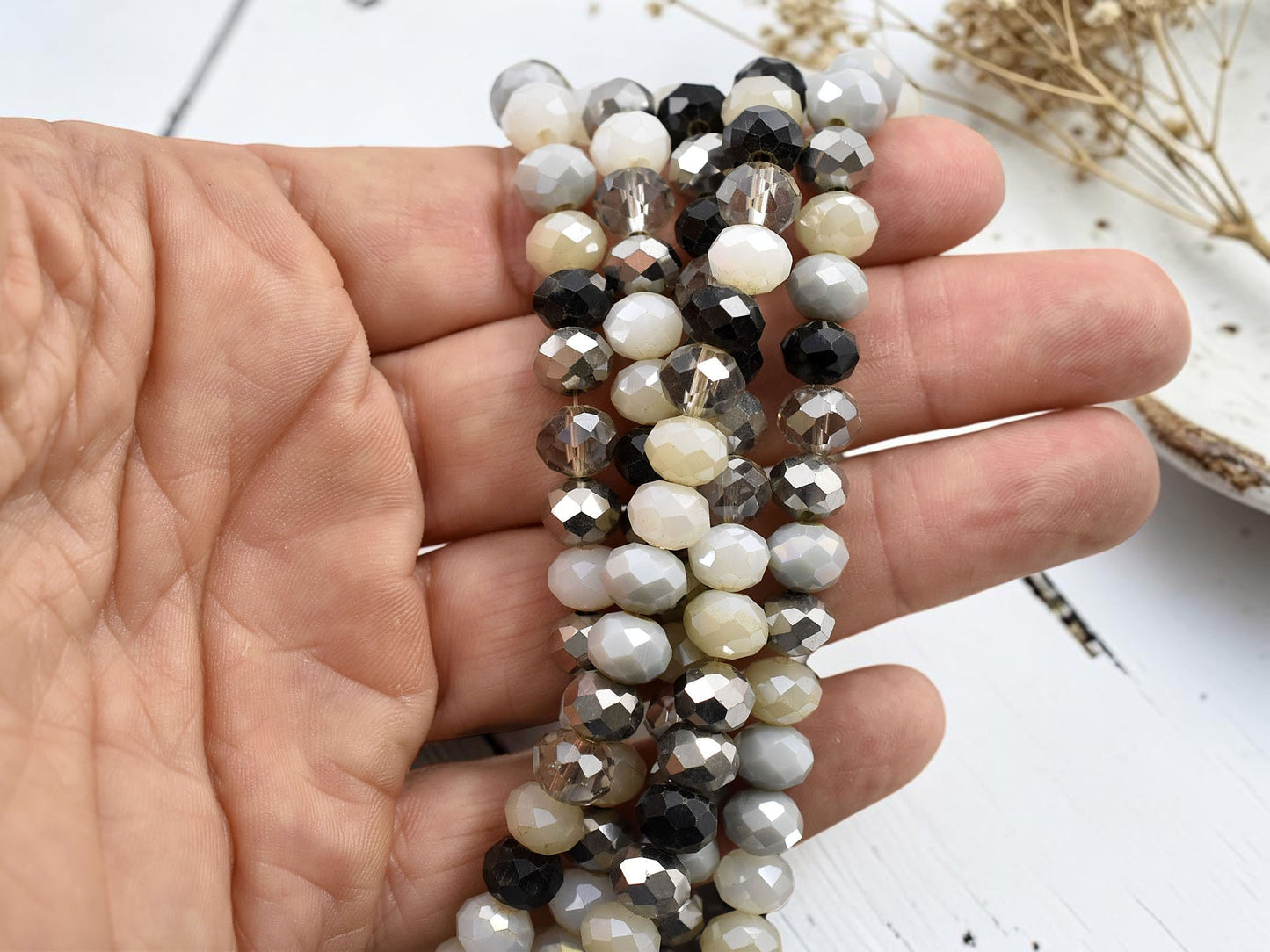 6x8mm Mixed Black & White Electroplated Glass Faceted Rondelle Beads (16" Strand)