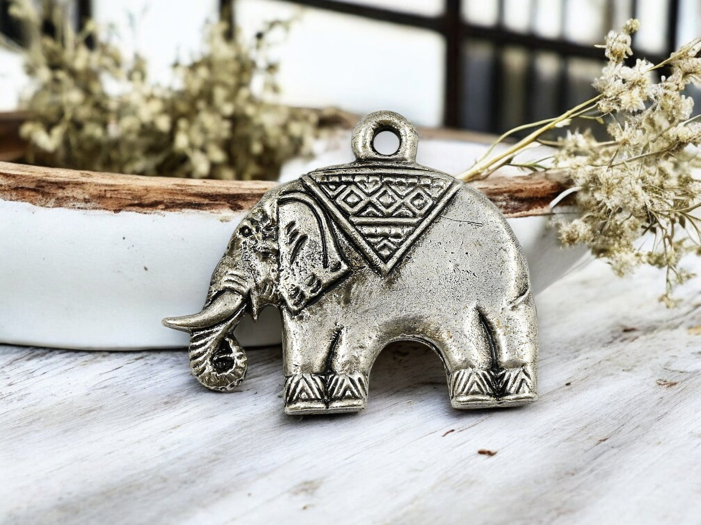42x35mm Plated Brass Elephant Amulet Pendant