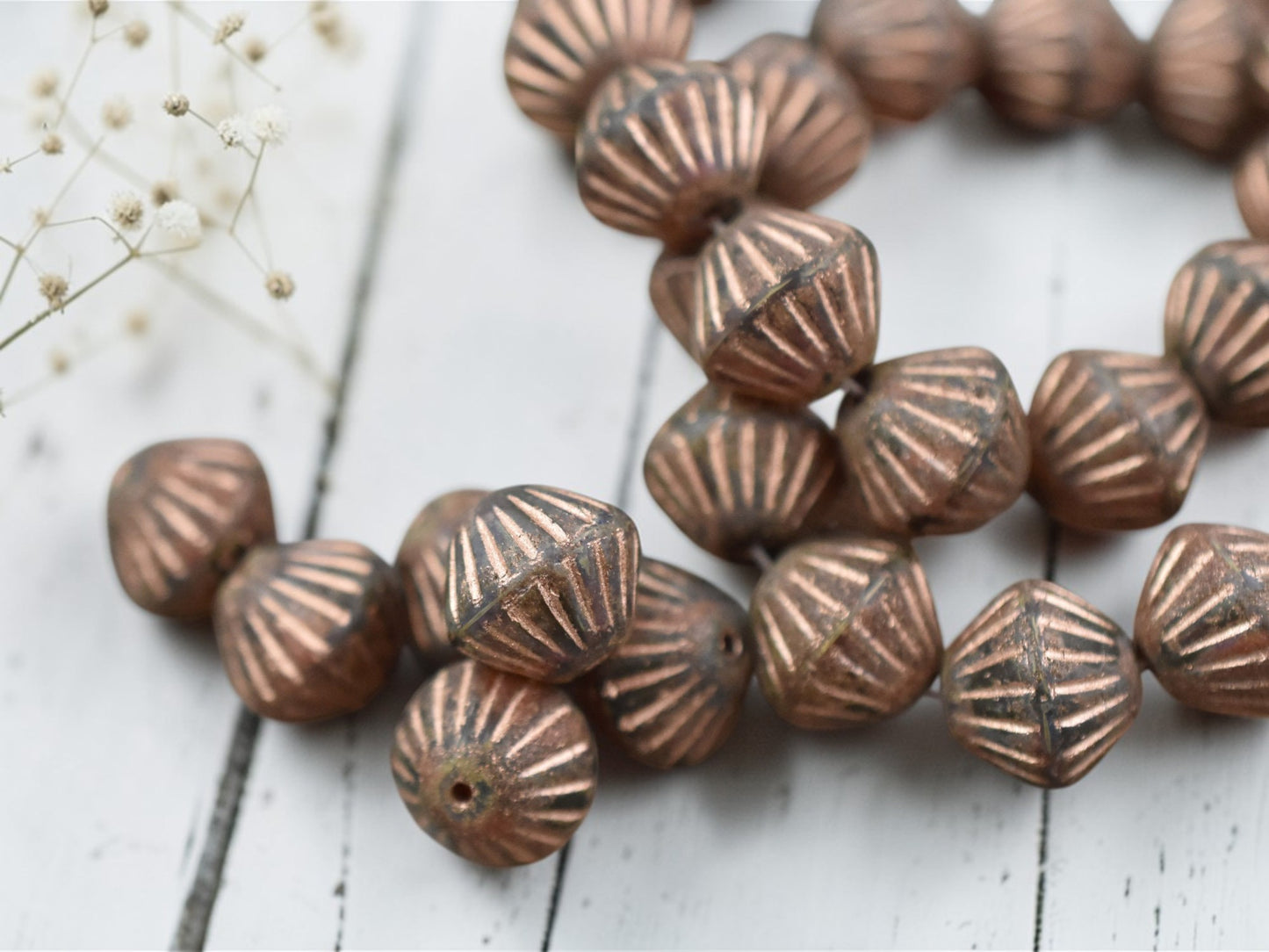 *15* 11mm Copper Washed Orange Crystal Picasso Tribal Bicone Beads