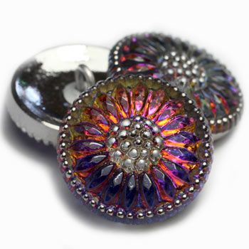18mm Daisy Button Volcano with Silver Accents - Czech Glass Buttons
